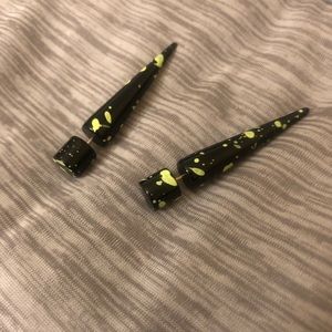Neon Green Splatter and Black Acrylic Fake Faux Gauge Spike Plugs
